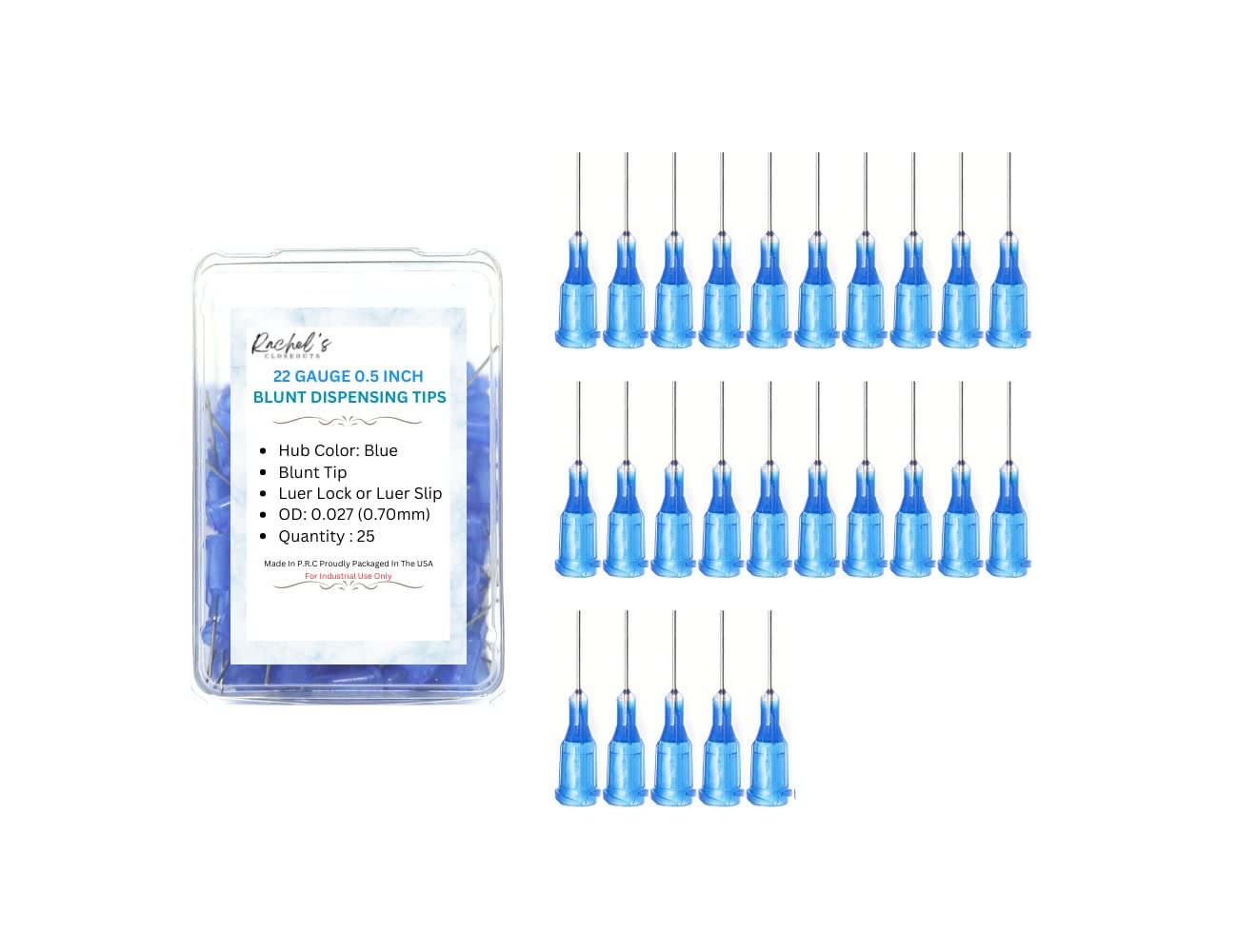 Rachel's Closeouts 25 Packs of 22 Gauge Needle 0.5-inch Dispensing Needle in Your Choice of Gauge & Pcs Blunt Tip Needle Industrial Dispensing Needle | Luer Lock Needle | Syringe Needles |