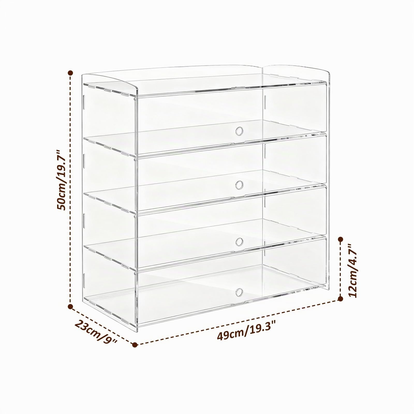 Vitrina comercial de panadería de 4 niveles, 49 x 23 x 50 cm (19.3" x 9" x 19.7"), vitrina de panadería extraíble, vitrina de repostería para mostrador, gabinete de exhibición de acrílico para postres
