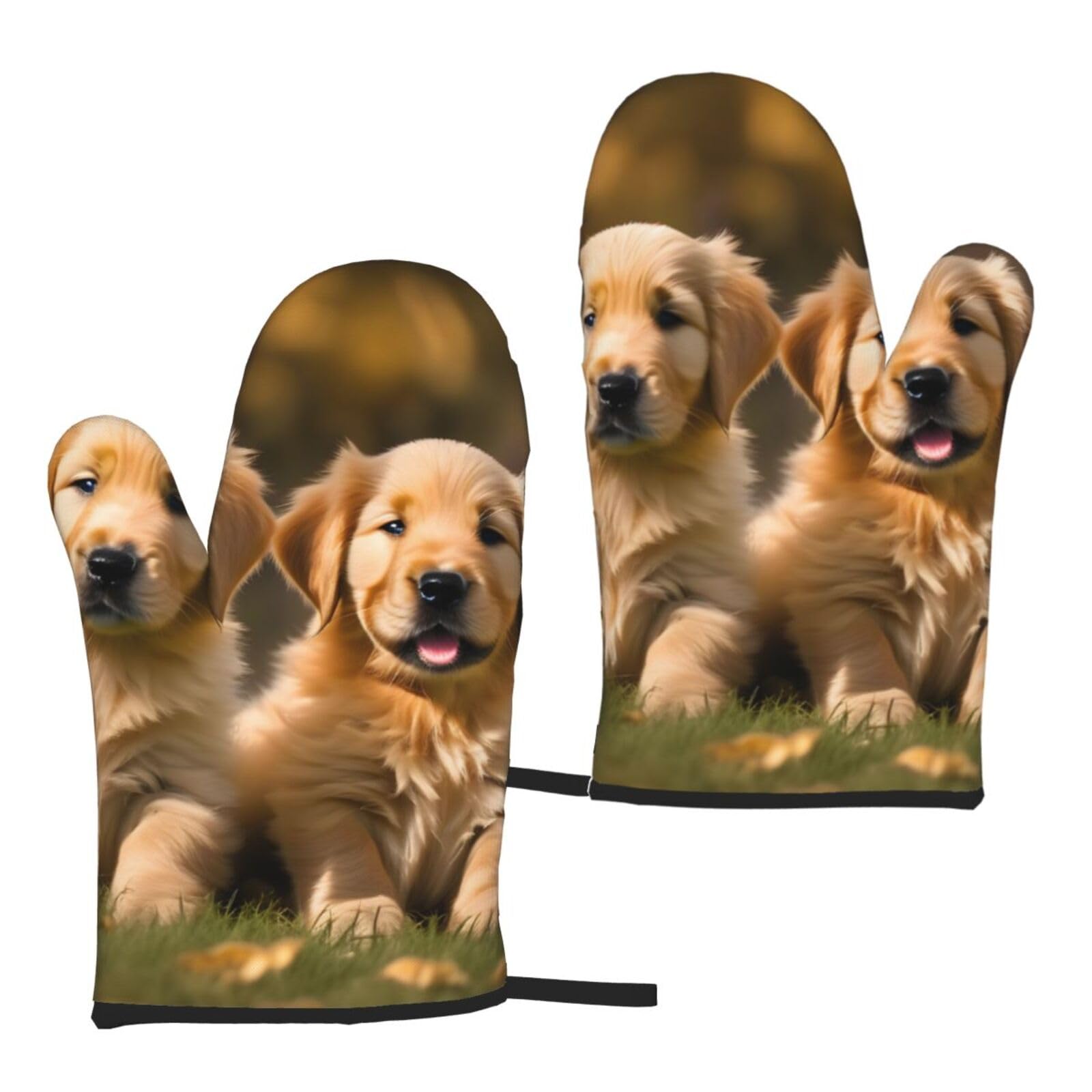 Golden Retriever Dogs Puppies Pets Print Heat Resistant Universal Fit Oven Microwave Gloves Home Cooking Baking Grilling