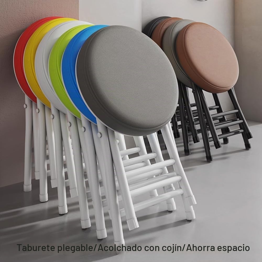 Plegable Taburete De Bar Acolchado Redondo, Taburetes Altos De Cocina, Taburete De Mostrador con Reposapiés, Ergonómica, Sin Instalación/Altura 50cm(White)
