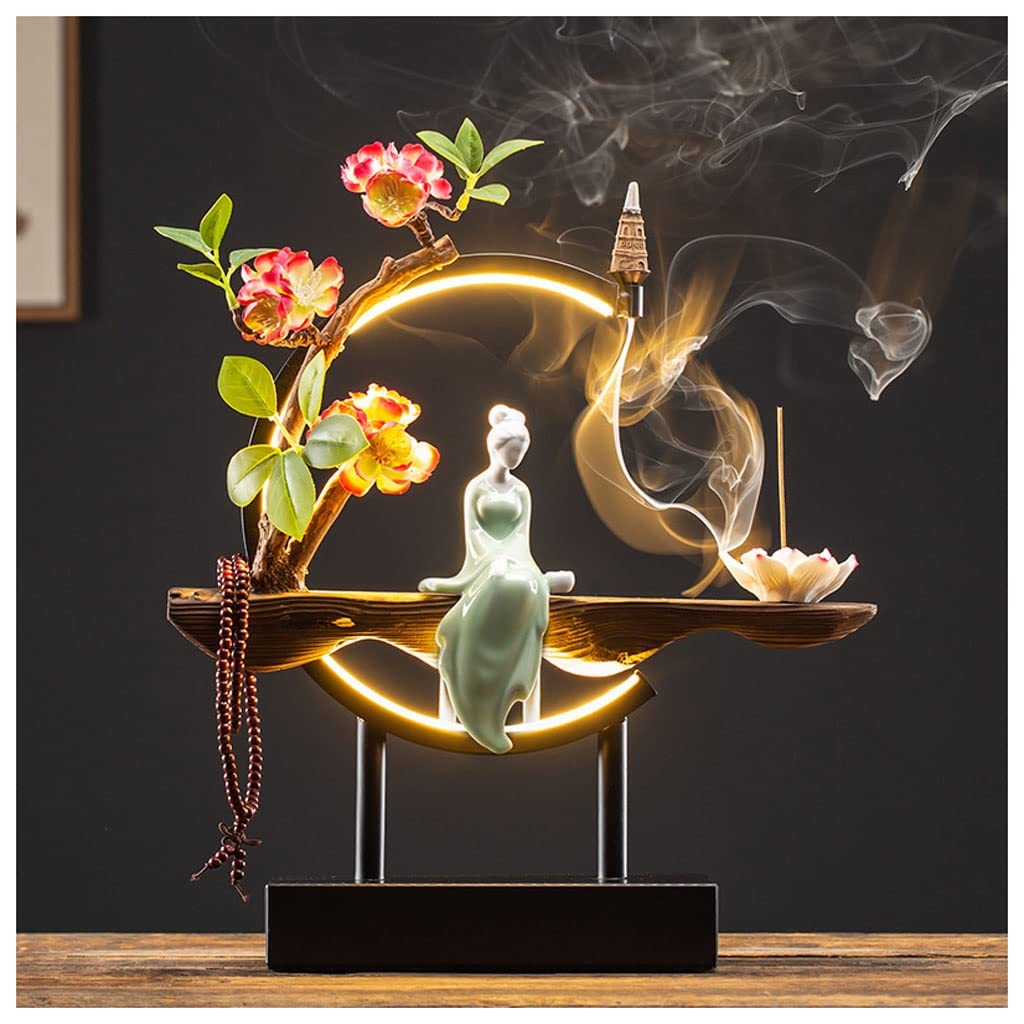 Basxdrfxz J Incense Holder Base Backflow Incense Burner Aromatherapy Creative Personality Zen Fortune Home Living Room Office Decoration(J)