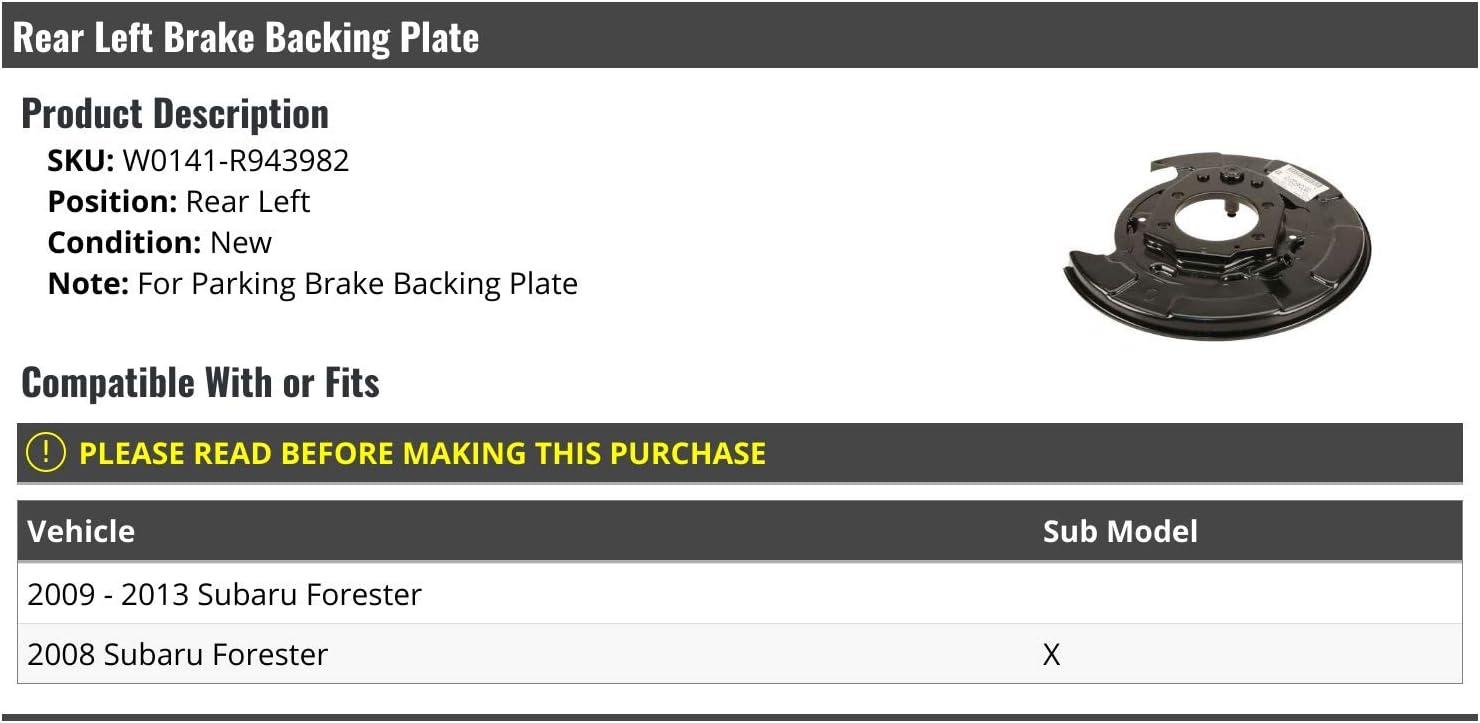 Rear Left Driver Side Parking Brake Backing Plate - Compatible with 2008-2013 Subaru Forester