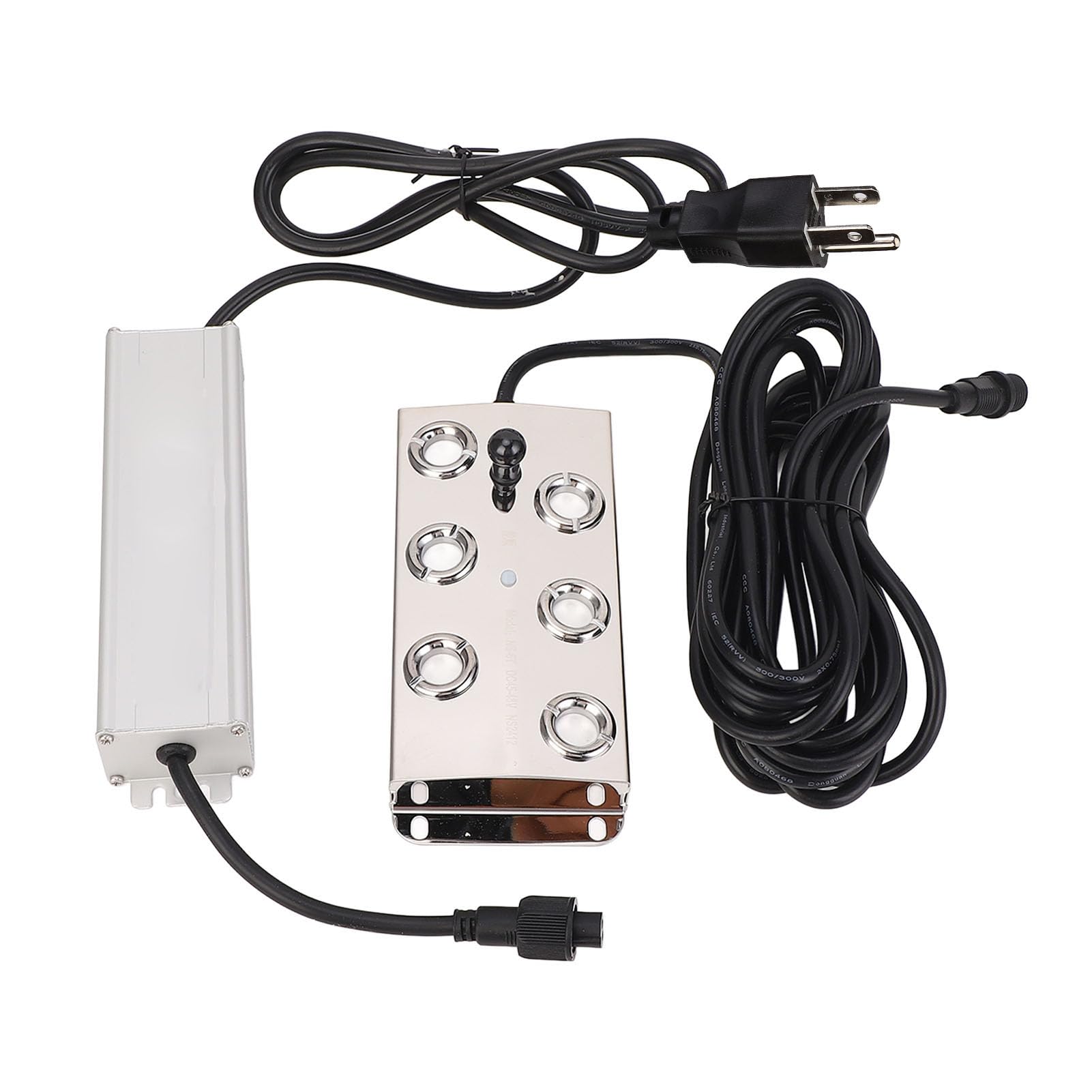 Hyuduo 6 Head Ultrasonic Mist Maker 5L H 304 Stainless Steel Water Proof Ultrasonic Fogger with 200W IP67 Power Supply for Vegetable Preservation Pond Landscape (US Plug 100-240V)