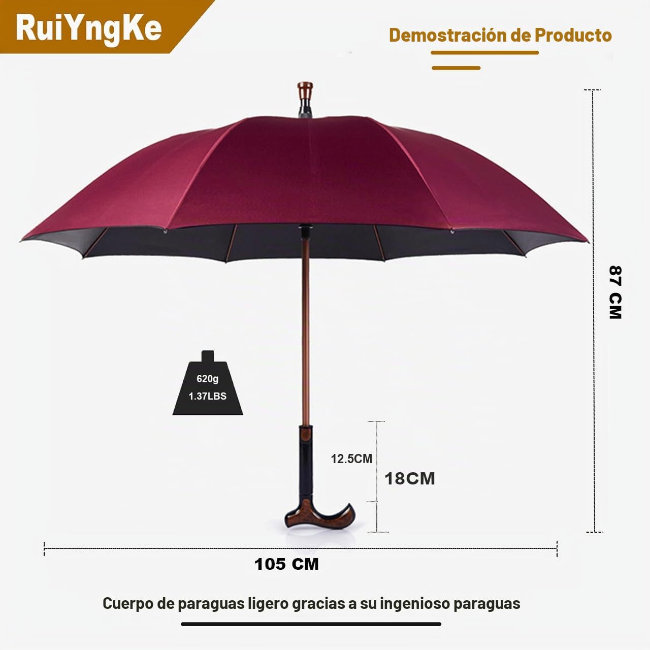 Paraguas de Bastón para-Caminar RuiYngKe Umbrella Muleta Sombrillas de caña - Multifunción 2 En 1 con Pie Antideslizante, Marco Resistente, para Hombres Y Mujeres Y Mayores Regalo