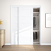 JUBEST 60x80 Sliding Bypass Closet Door (Double 31in Panels) - Steel Frame, Preassembled Paintable Hardboard, Top & Bottom Tracks