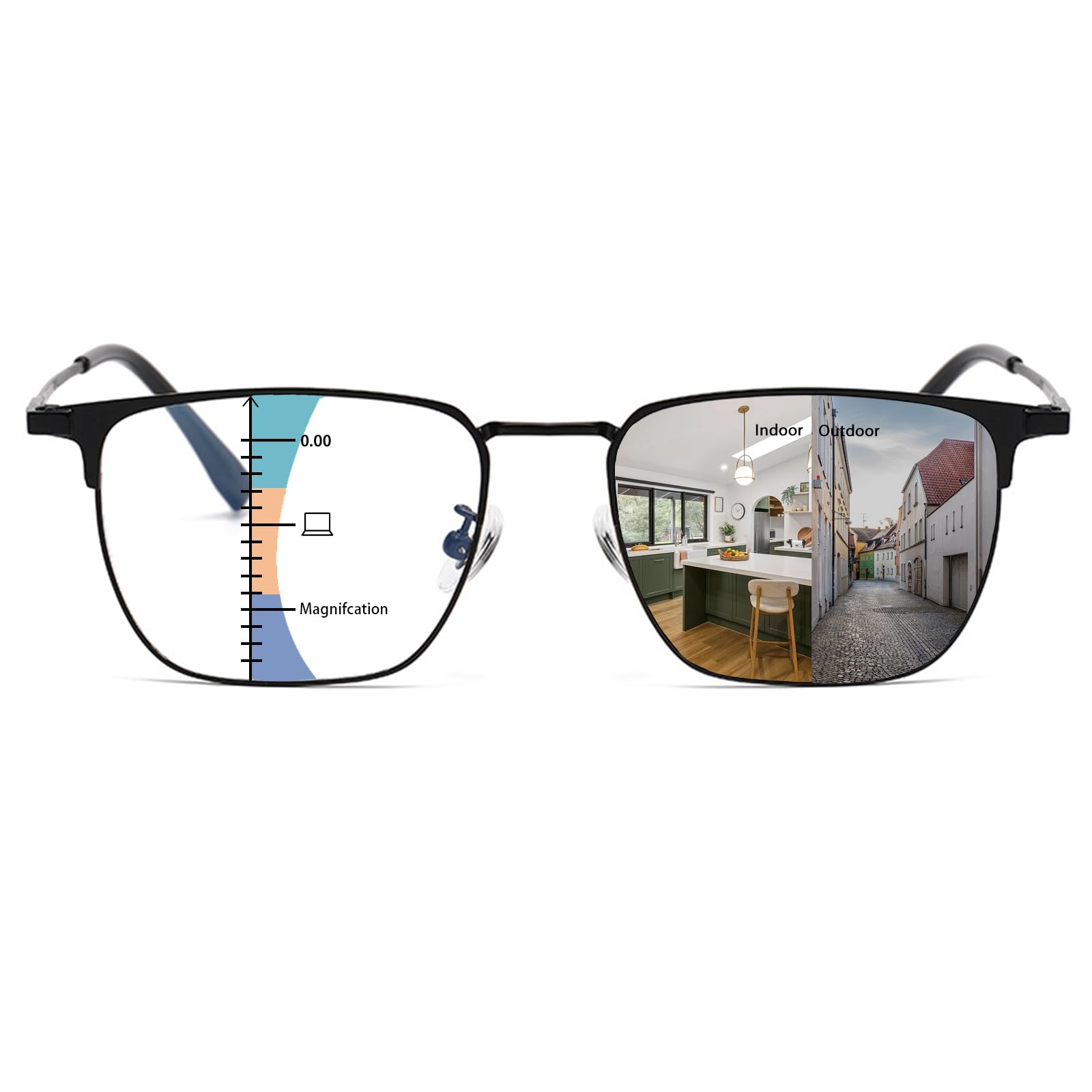 Lesebrille, photochromatisch, progressiv, multifokal, für Herren, Anti-Blue-Licht, Transition Reader, Multifokal-Sonnenbrille, Klar, 2