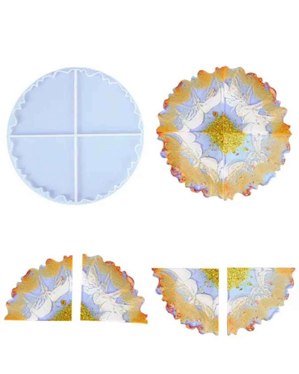 EnaMeena 1-Pack Pizza Coaster Silicone Mold with 4 Built-in Cavities. Perfect for Epoxy Resin Casting, Dining Decor, DIY Projects, and Gifting.