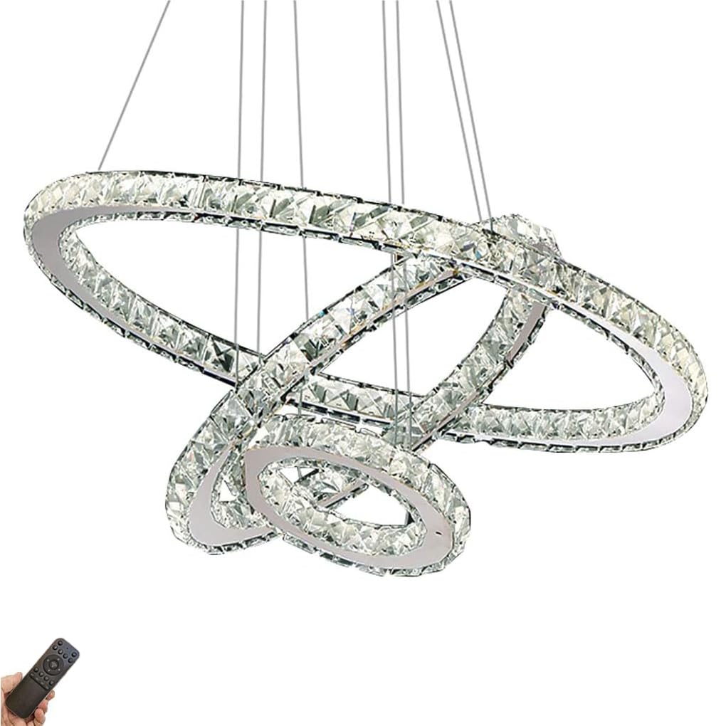 KLXSIVU LED Chandelier K9 Crystal Three-Ring Design - Modern Ceiling Light for Living Room, Dining Bedroom, Study 30cm*50cm*70cm