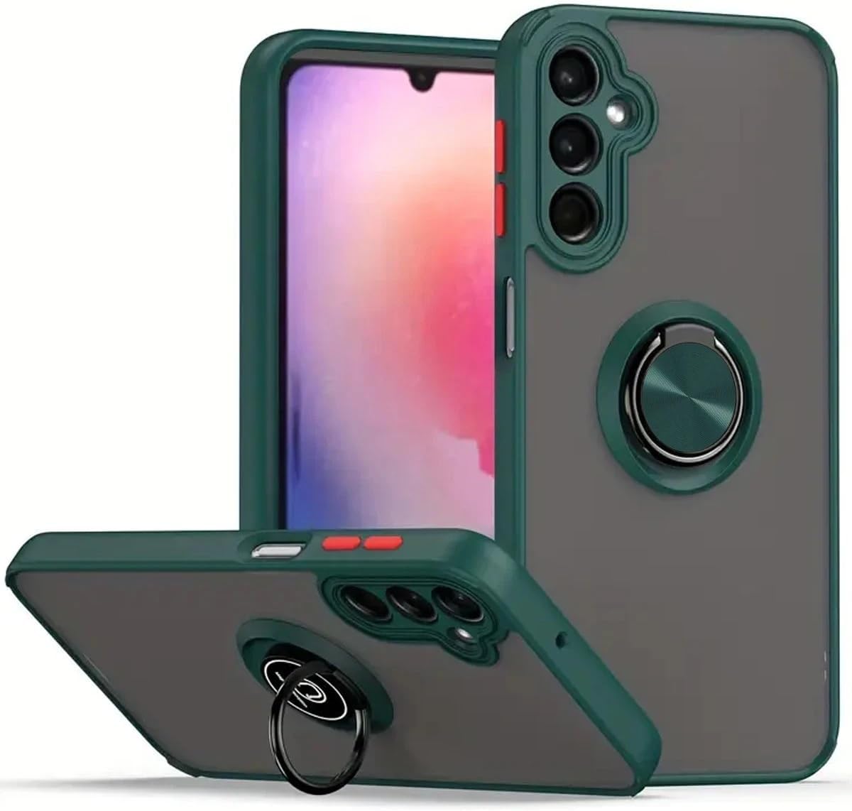 Coverzone Samsung Galaxy A16 ile uyumlu Kılıf Thunder Hux Yüzüklü Kapak Şık ve Dekoratif Model Stand Olabilen 360° Dönebilen Yüzük Aparatı ve Kamera Korumalı Yükseltilmiş Thunder Hux Kapak Koyu Yeşil - Görsel 1