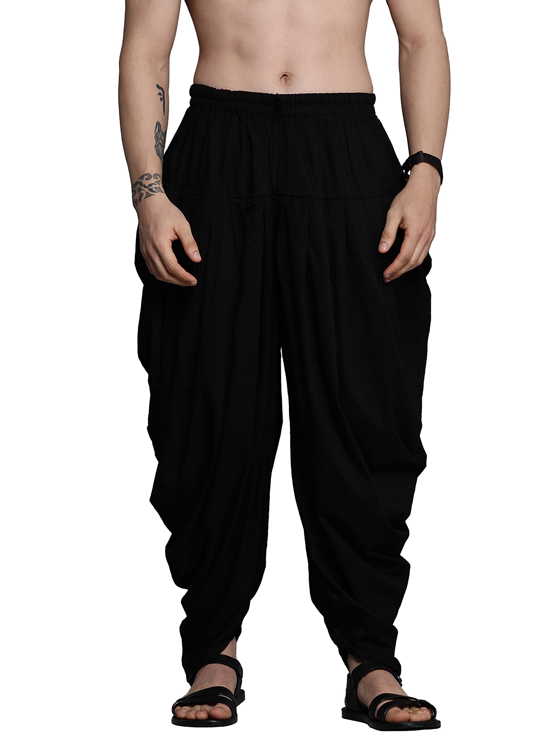 manyavar Men's Blended Viscose Solid Patiala with Elastic and String (1pc)-picture-48