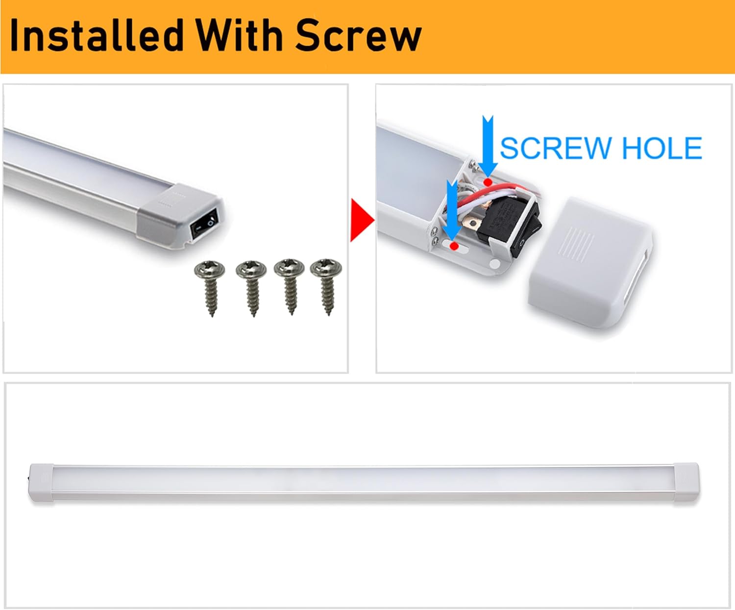 Raycharm Low-Profile Interior LED Scene Light Fixture 42.1" x 1.8" Surface Mount, Aluminum Housing Frosted Lens 6000K Cool-White High-Output Light, 12V/24V DC for RV Enclosed Trailer, 1-Pack