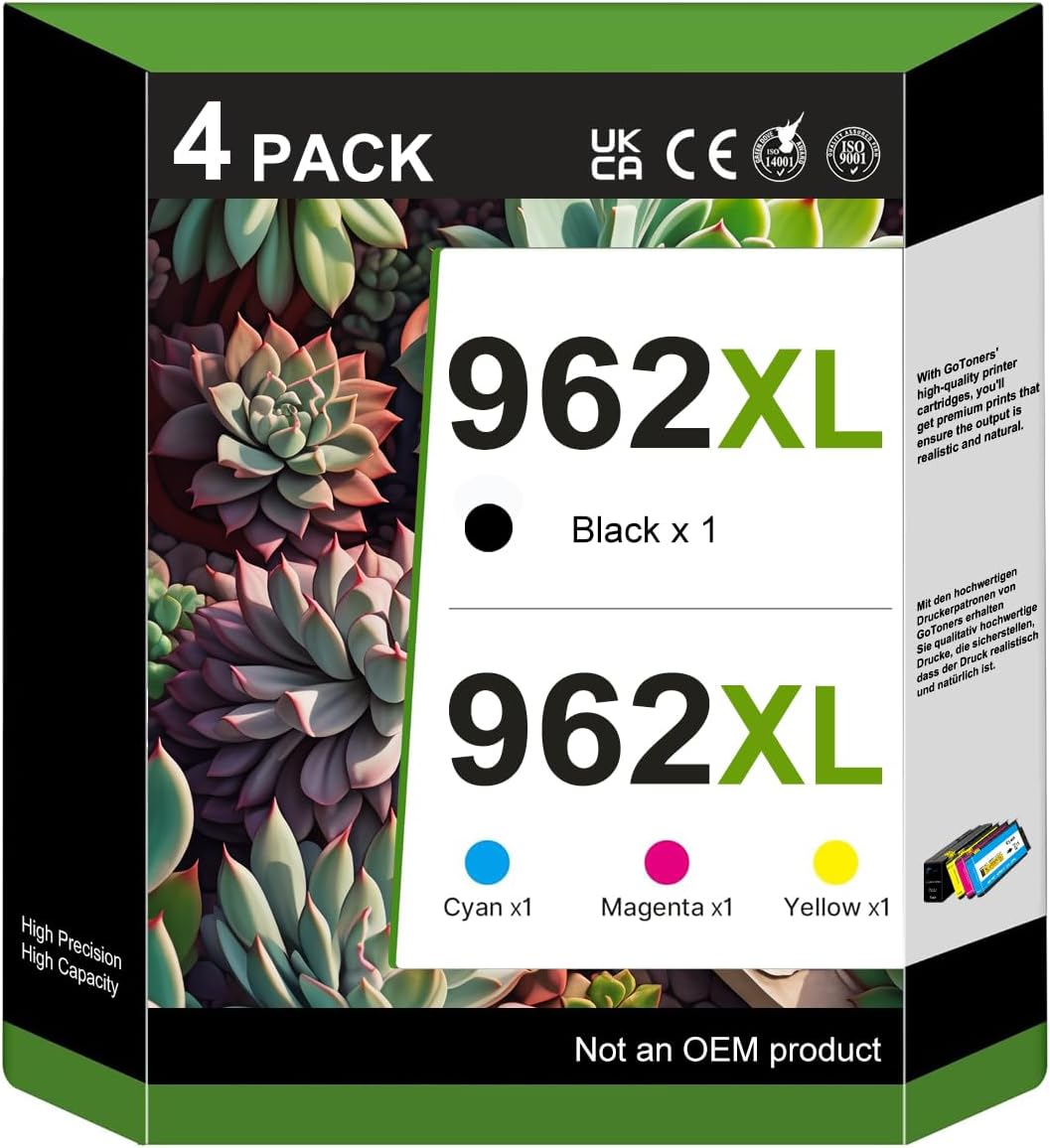 GoToners 962XL Ink Cartridges for HP Printers Replacement for HP 962XL Ink Cartridge Combo Pack HP962 Work for HP Officejet Pro 9010 Ink Cartridges 9015 9018 9020 9022 9025 Printers (Black & CMY)