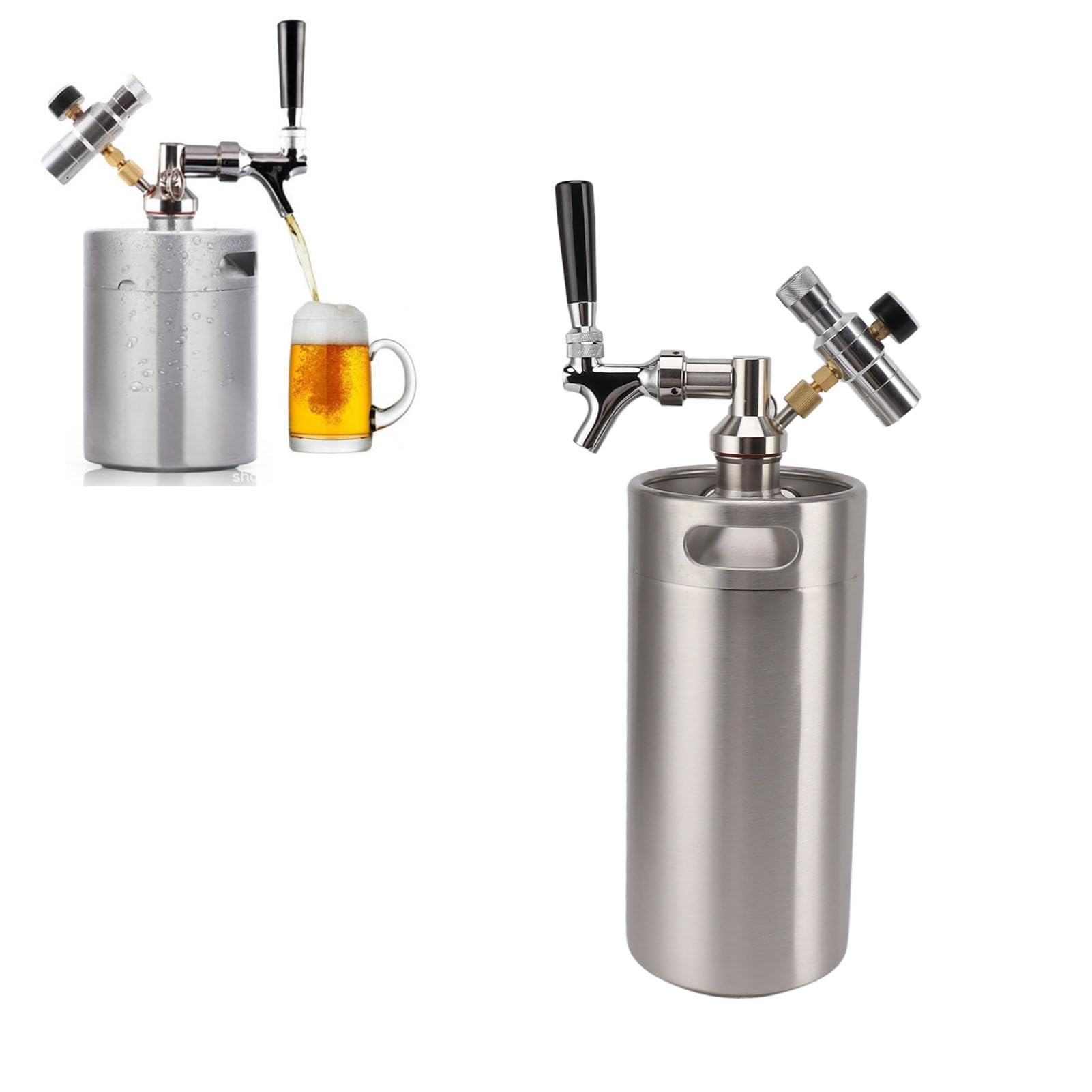 3,6 l Mini-Edelstahlfass mit Wasserhahn, 150 PSI Manometer, Druckbierspender, Heimbrausystem für Craft-Beer-Enthusiasten, langlebige Brauausrüstung