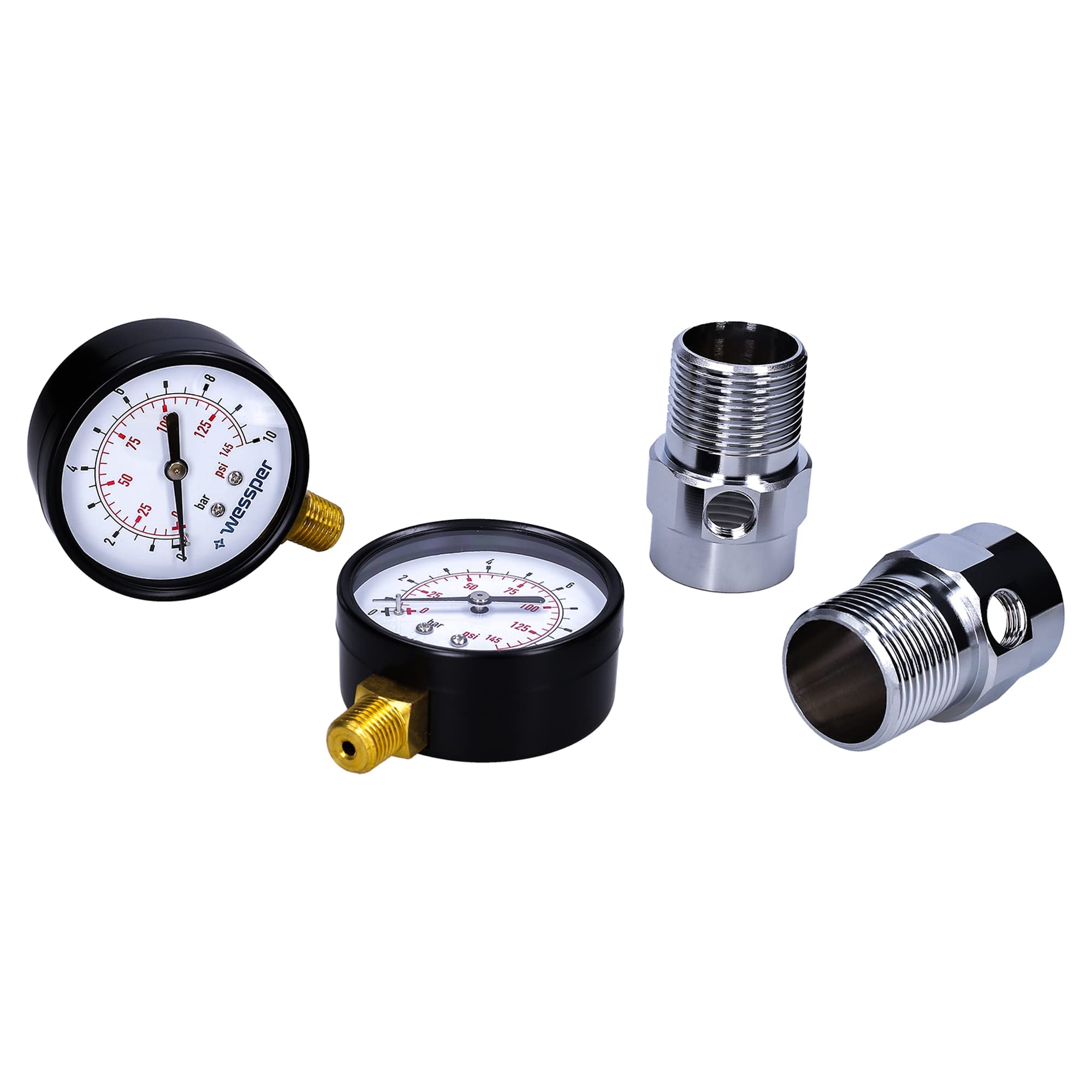 Wessper 2 Pièce Manomètre de Pression d'eau avec Adaptateur, Outil Mesure de Mètre Pression d'eau Hydraulique | Raccordement radial Ø 3/4”, 10 bar / 0-145 psi