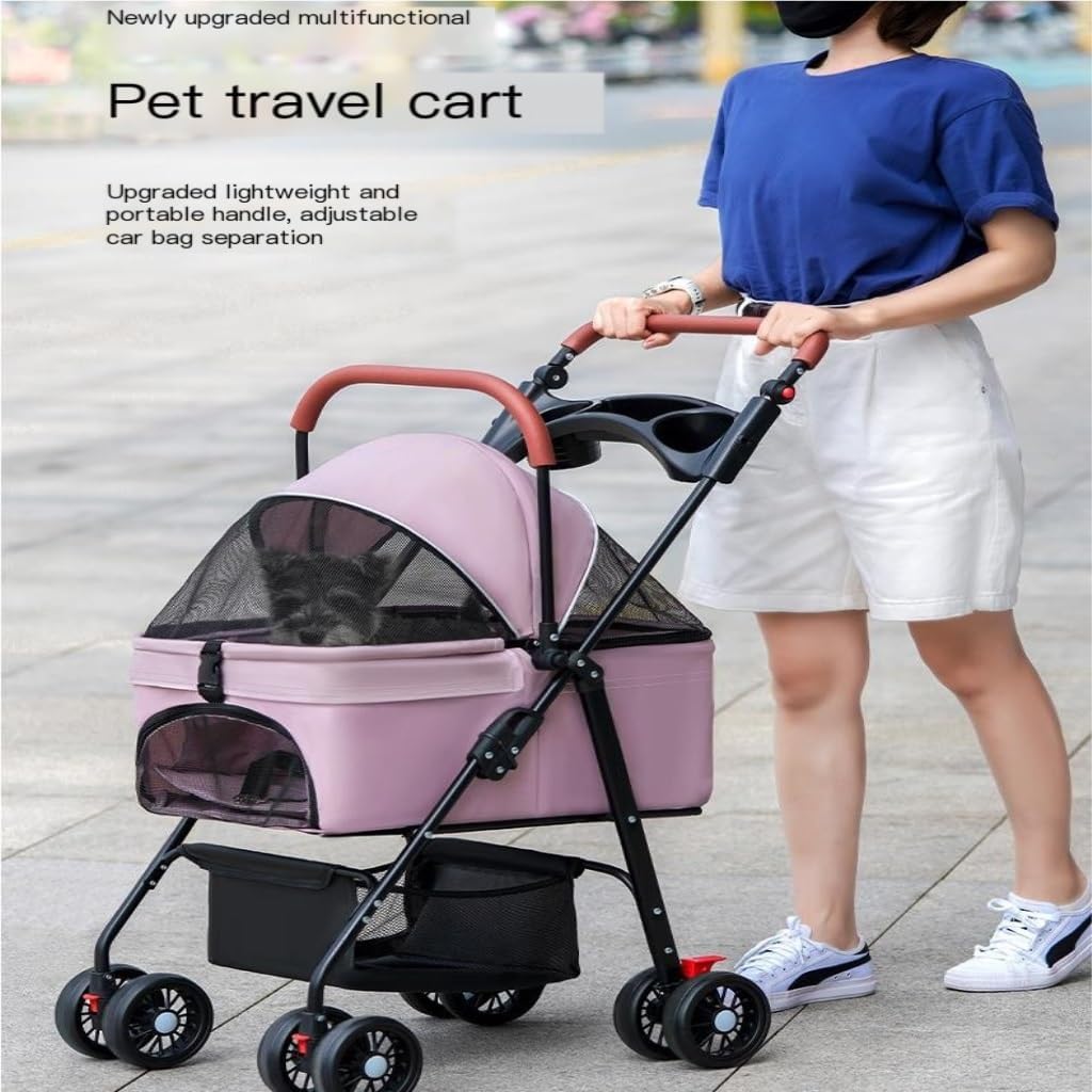 Pet Strollers Pet Cat and Dog Stroller Dog Cat Teddy Baby Stroller Lightweight Foldable Small Pet Dog When Going Out Pet Stroller Medium(Pink)