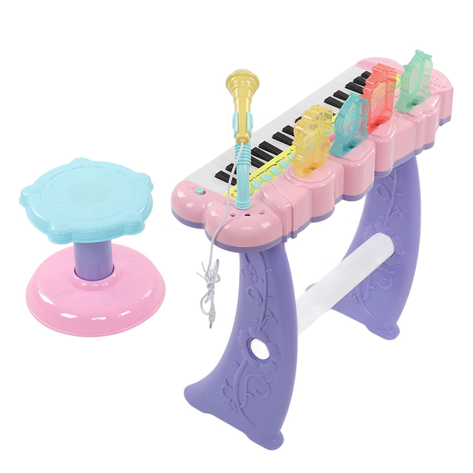 Strumento Musicale Portatile con Tastiera Elettronica per Pianoforte a 37 Tasti con Microfono per Bambini Che Imparano la Musica Rosa