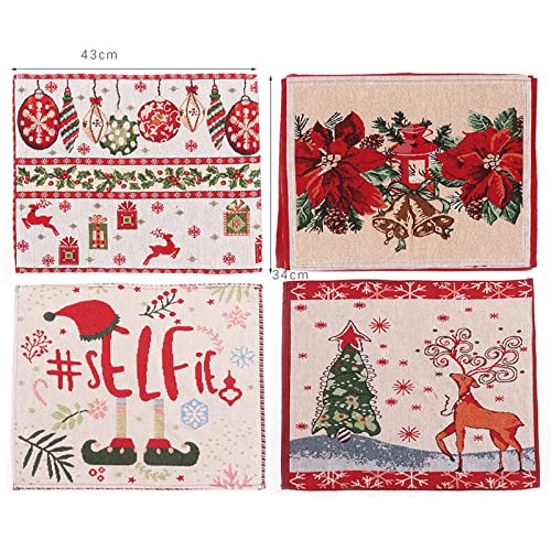 Melajia Christmas Placemats Set Of 4 For Dining Table Poinsettia Forest Reindeer Vintage Snowflakes 13X17 Inch Winter Holiday Woven Table Mats For Home Party Kitchen Dining Decor #TOP5