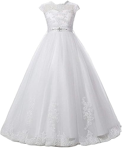 Magicdress - Vestidos blancos de bautismo de primera comunión para niñas de 7 a 16 años, vestido de encaje de princesa con flores, 10