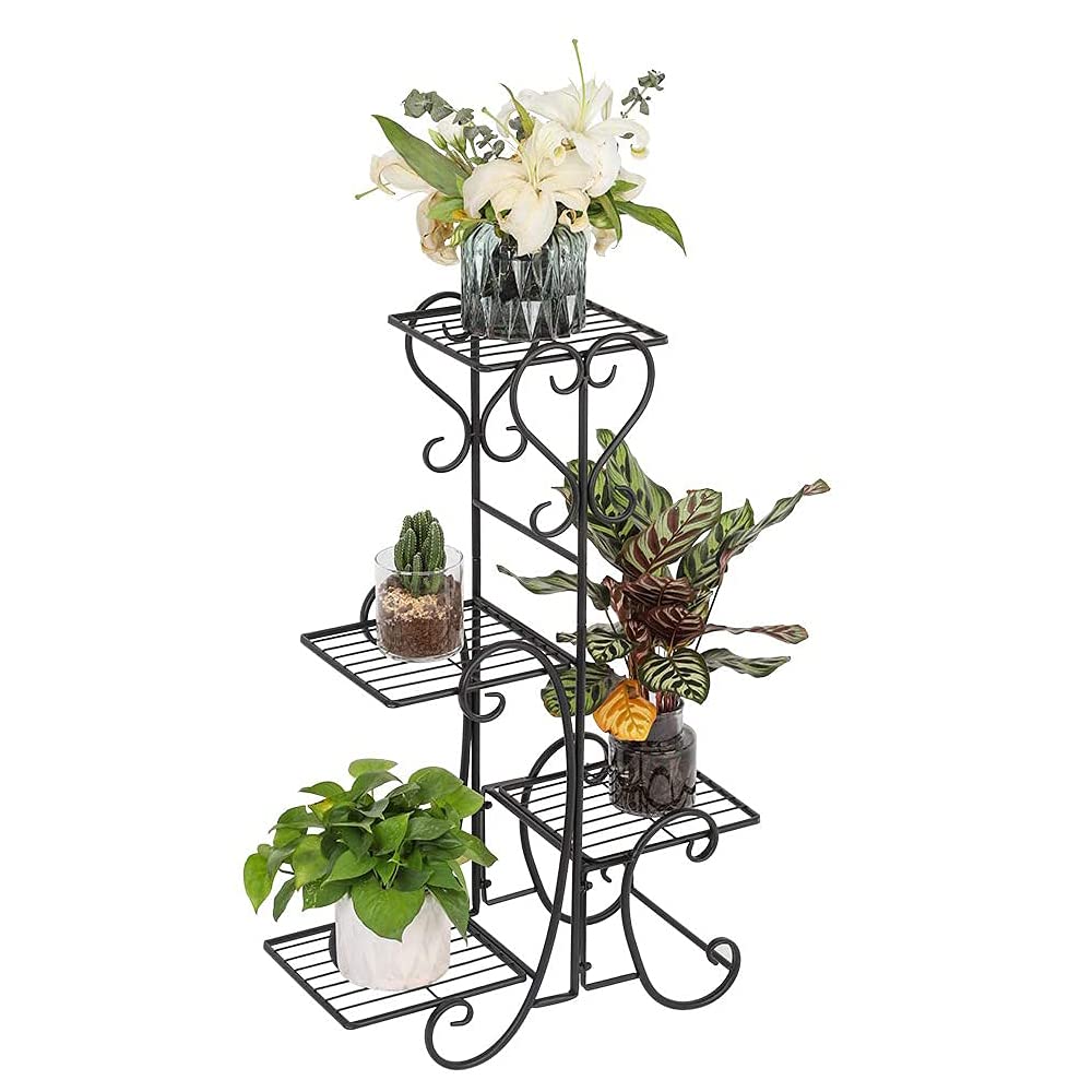 LANTUS - Estantería para planta interior, soporte de exhibición, estante de almacenamiento de metal, puerta de planta interior con 5 estantes, para balcón, salón, 107 x 22 x 57 cm
