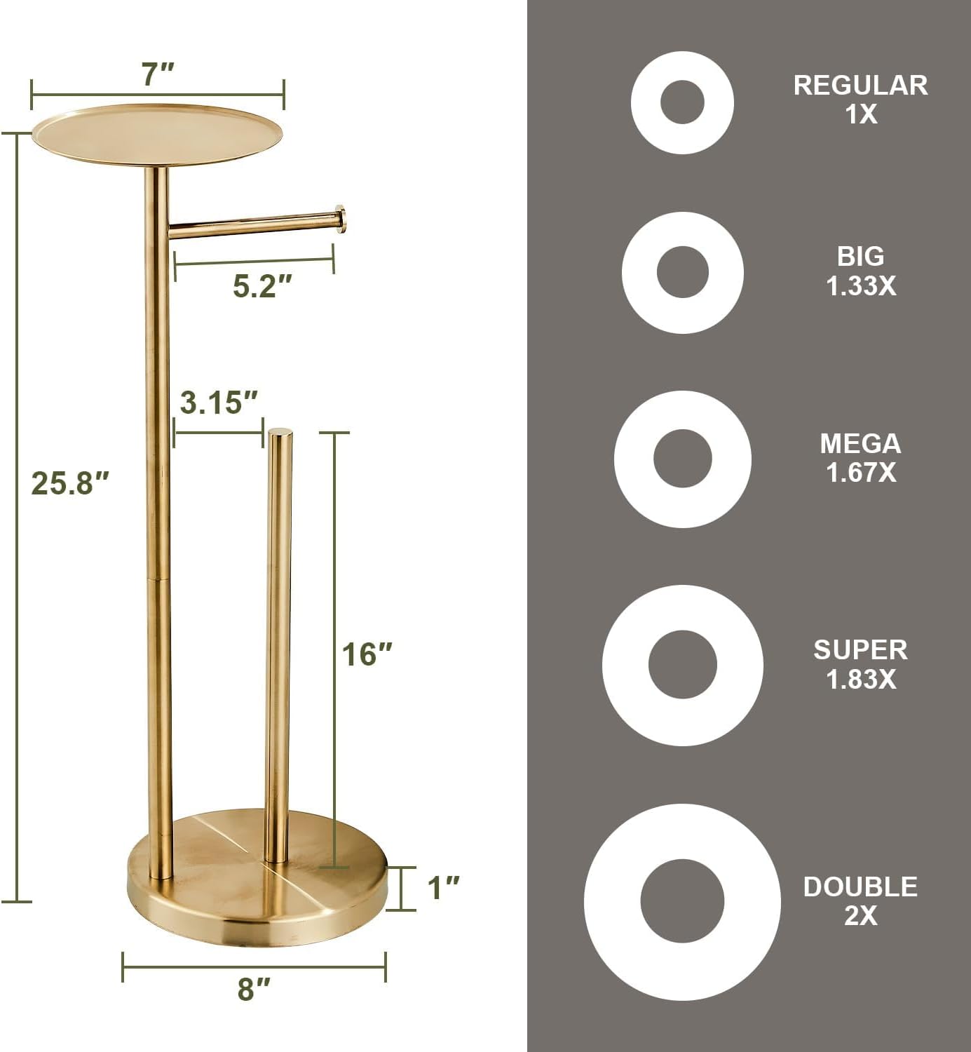 Toilet Paper Holder Stand Gold: Free Standing Tissue Roll Holder with Phone Shelf - Toilet Roll Dispenser Storages for 4 Rolls, Durable Stainless Steel for Bathroom
