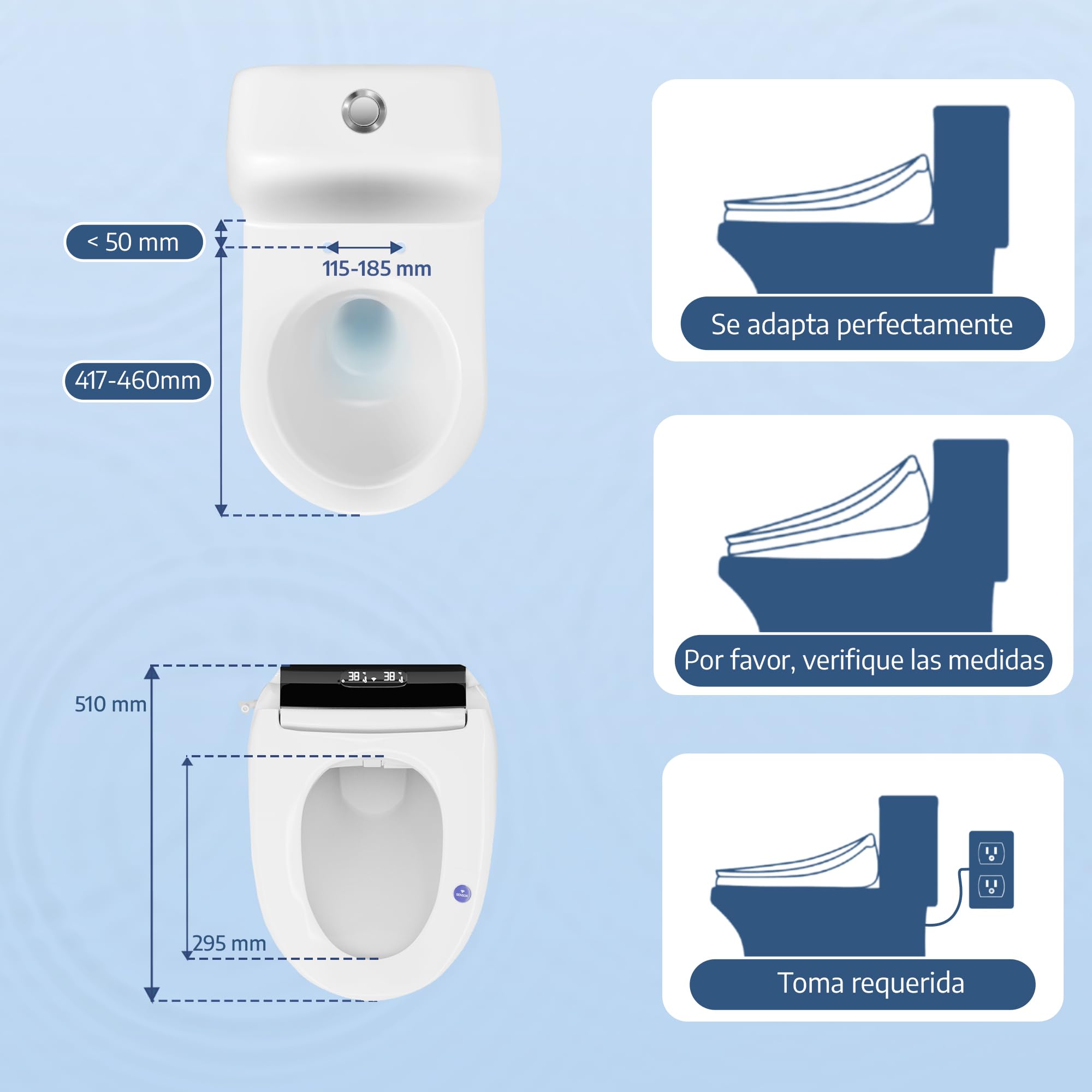 Marca Francesa : Asiento Inodoro Inteligente japones con chorro de agua caliente, Tapa WC Japonesa Calefactable, Baño japonés, Tapa de Vater japonés, Bidet electrico, Confort y Elegancia
