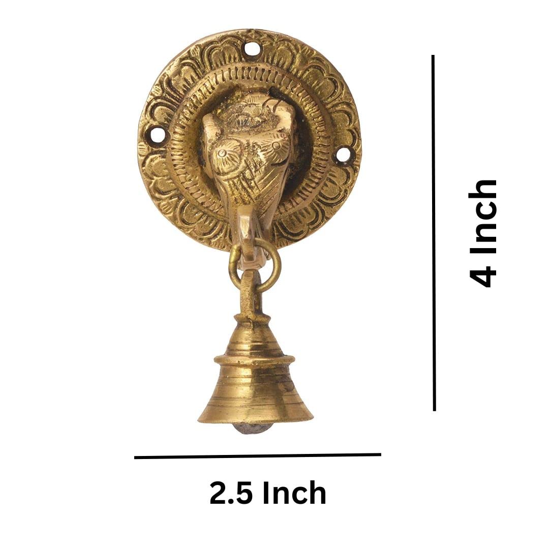 The Advitya Elephant Trunk-Shaped Brass Door Hanging Bell | Antique Finish Ganesh Ghanti | Elephant Face Temple Bell | Wall Decoration Decorative Mandir Gate Bell | 3.3 X 3.3 Inch - Image 3 thumbnail