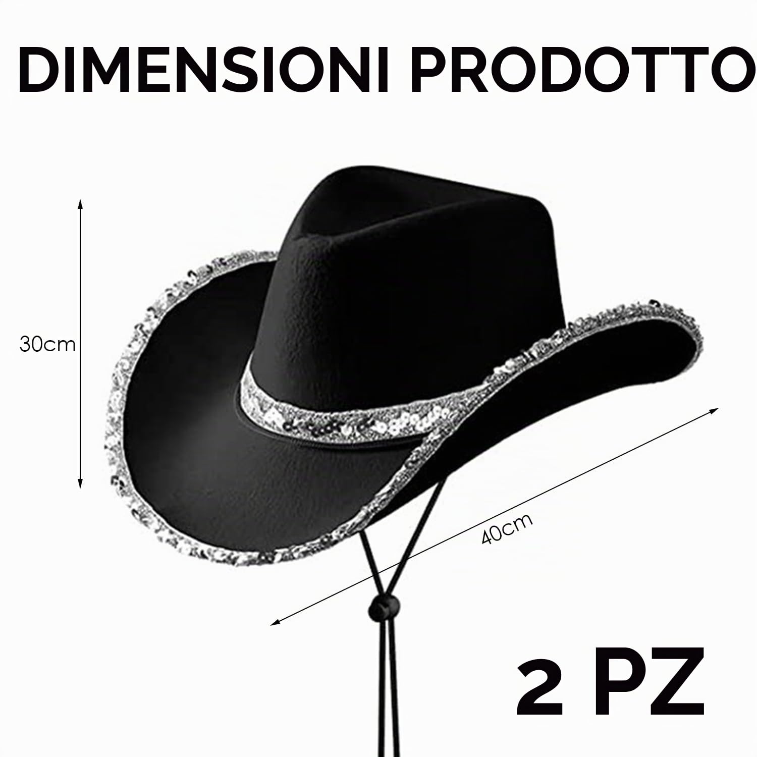 2 cappelli da cowboy western da donna, con paillettes, tesa d'argento, adatti per feste di danza musicale, feste a tema, cosplay