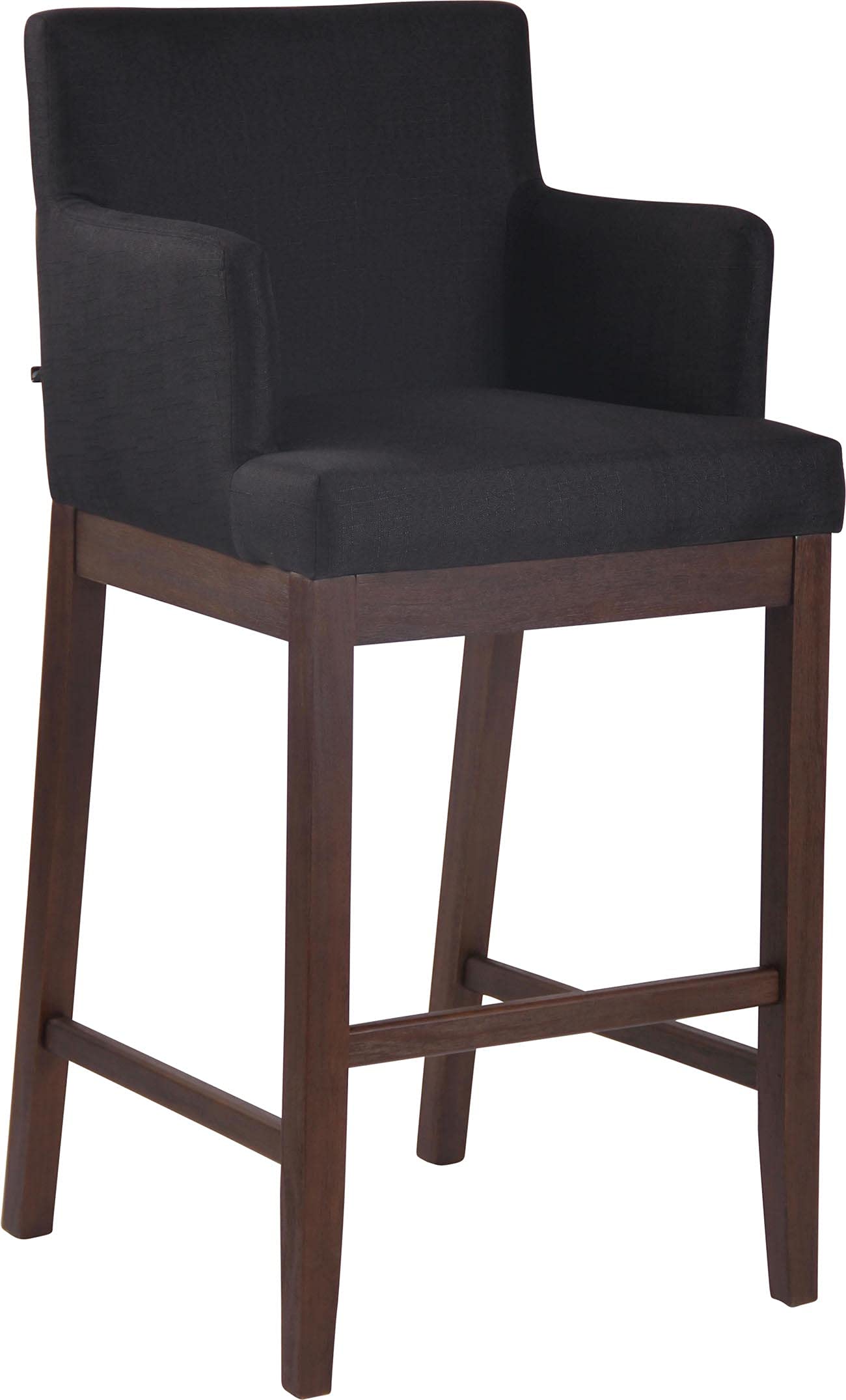 Laredo Stool Upholstered in Fabric I Bar Chair with Wooden Base I Kitchen Stool with Backrest & Armrests I Color:, Color:Black, Frame Color:Antique