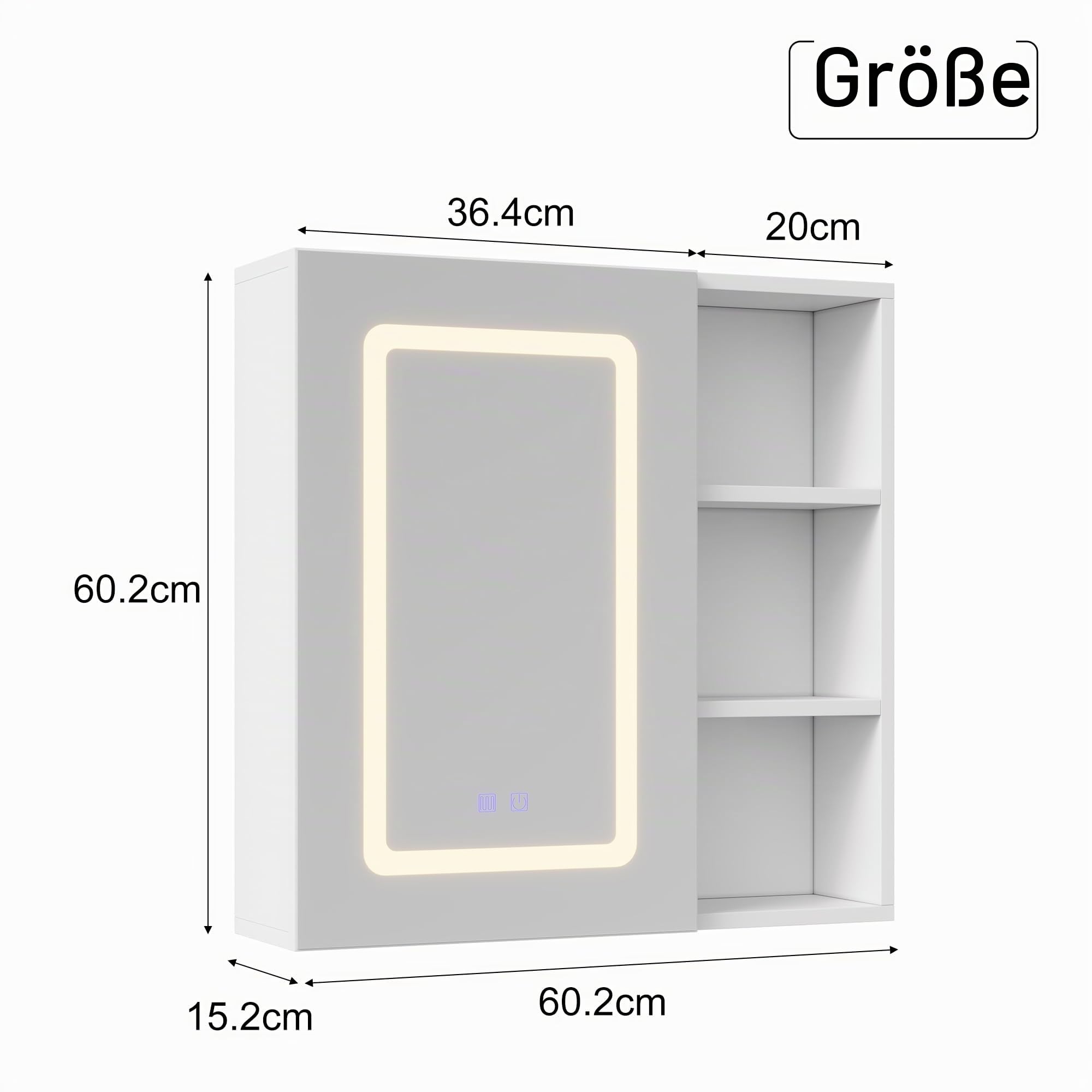 DULRLLY Spiegelschrank Bad mit Beleuchtung 60 cm, Badezimmerschrank mit Spiegel 3 Farbtemperaturen, Entfeuchtungsfunktion,Verstellbare Ablagefächern, Dimmbarer Badezimmer Hängeschrank, 60x60x15 cm