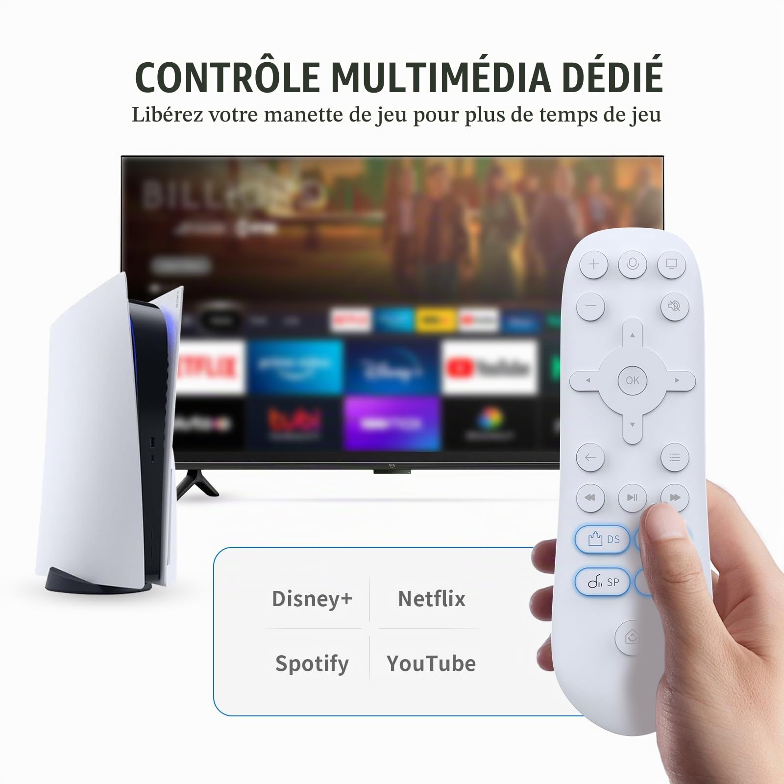 Télécommande multimédia compatible avec PlayStation 5, télécommande de jeu pour PS5, commandes d'alimentation/volume TV