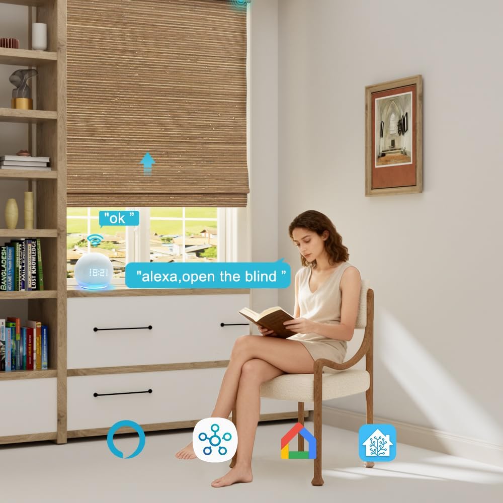 Motorized Bamboo Roman Blinds with Remote, Roman Shades Compatible with Alexa Google Home, Automatic Bamboo Blind for Indoor Windows CustomSize(Cedarwalk)