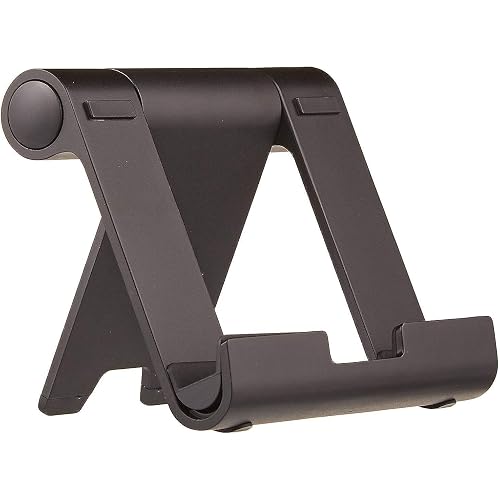 Amazon Basics Multi-Angle Portable Foldable Stand for iPad Tablet, E-reader and Phone, Sturdy Hands-Free Viewing, Black
