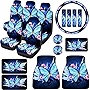 38 Pcs Butterfly Car Seat Covers Full Set for Women Butterfly Universal Car Accessories Rubber Steering Wheel Cover Gear Shift Front Rear Foot Mats Armrest Shoulder Pads for Cars SUV(Blue)