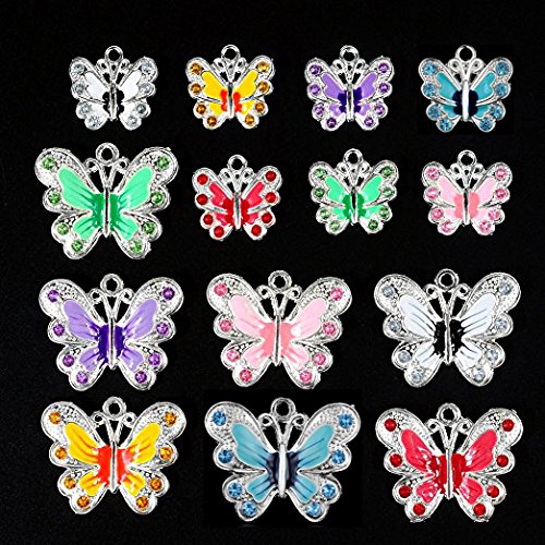 Rubyca Silver Plated Butterfly Enamel Charm Beads Pendants For Jewelry Making Diy 28Pcs Mix #TOP1