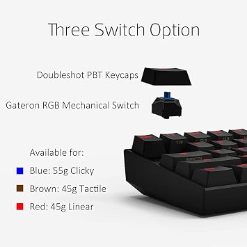 Mechanical Gaming Keyboard 60% True RGB Backlit - Wired/Wireless Bluetooth 5.0 PBT Type-c Up to 8 Hours Extended Battery Life, Full Keys Programmable (Gateron Red, Black)