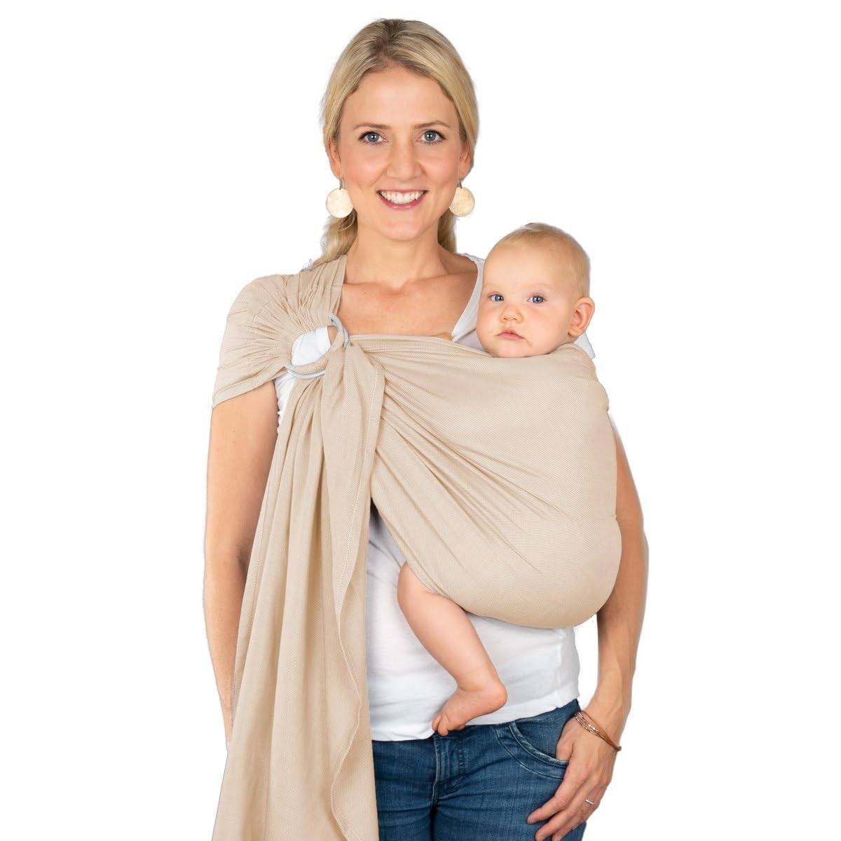 Hoppediz Ring-Sling Babytragetuch ULTRALEICHT ab Geburt, Tragetuch mit Ringen, Hüfttrage, 100% Baumwolle, Design Hamburg Frappé
