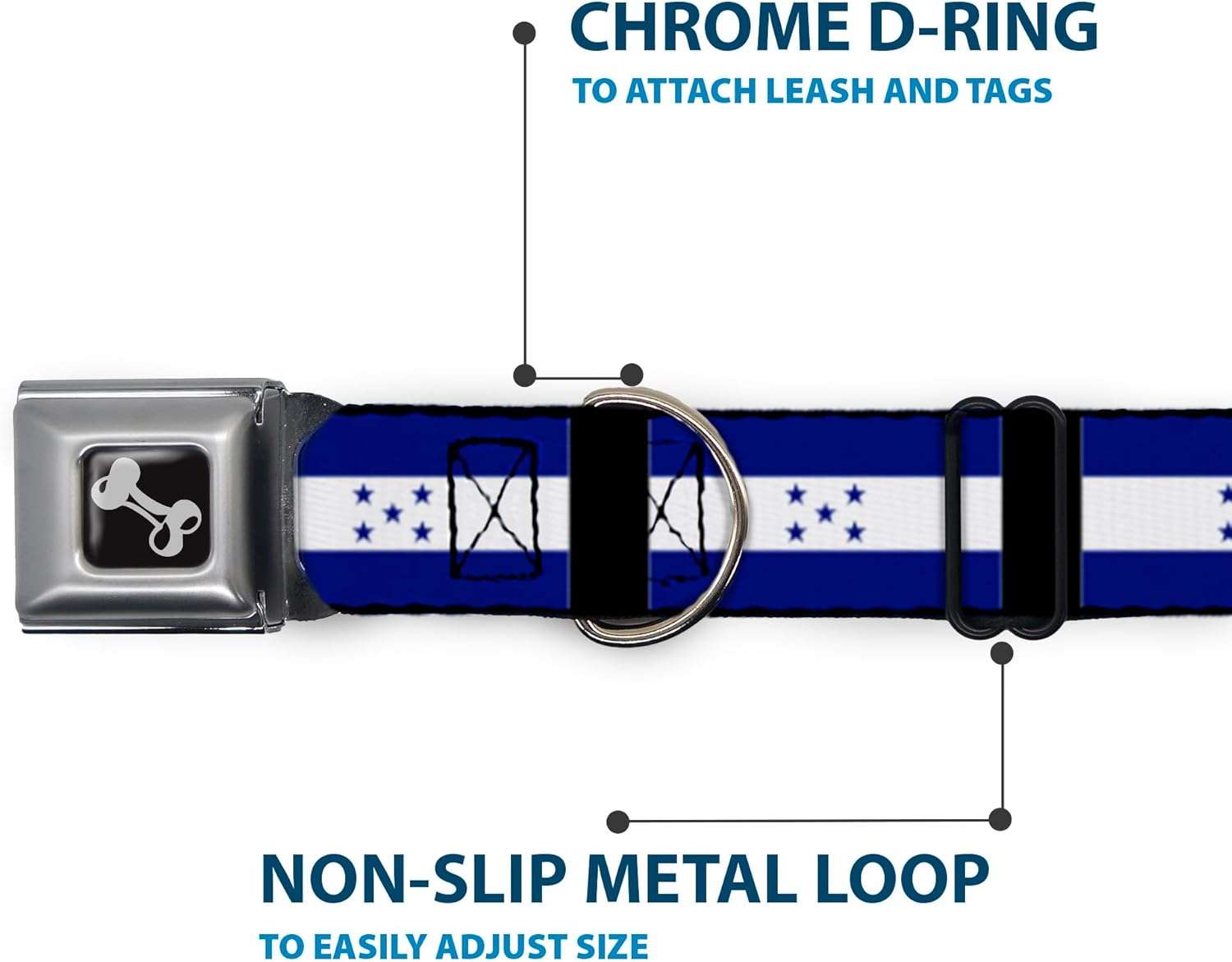 Buckle-Down Seatbelt Buckle Dog Collar - Honduras Flags - 1.5" Wide - Fits 18-32" Neck - Large