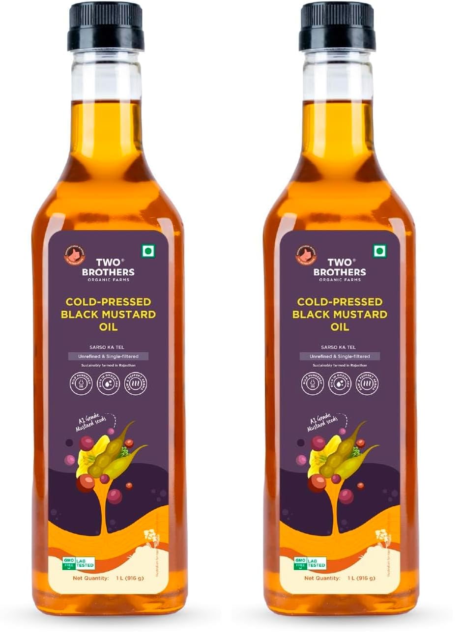 Two Brothers Organic Farms India's Only Certified Glyphosate Free Mustard Oil/Sarso Ka Tel (1L), Made using farm grown Mustard seeds | Cold-Pressed and Single-Filtered Oil for healthier Cooking | Kacchi Ghani, Natural and Unrefined-image-39