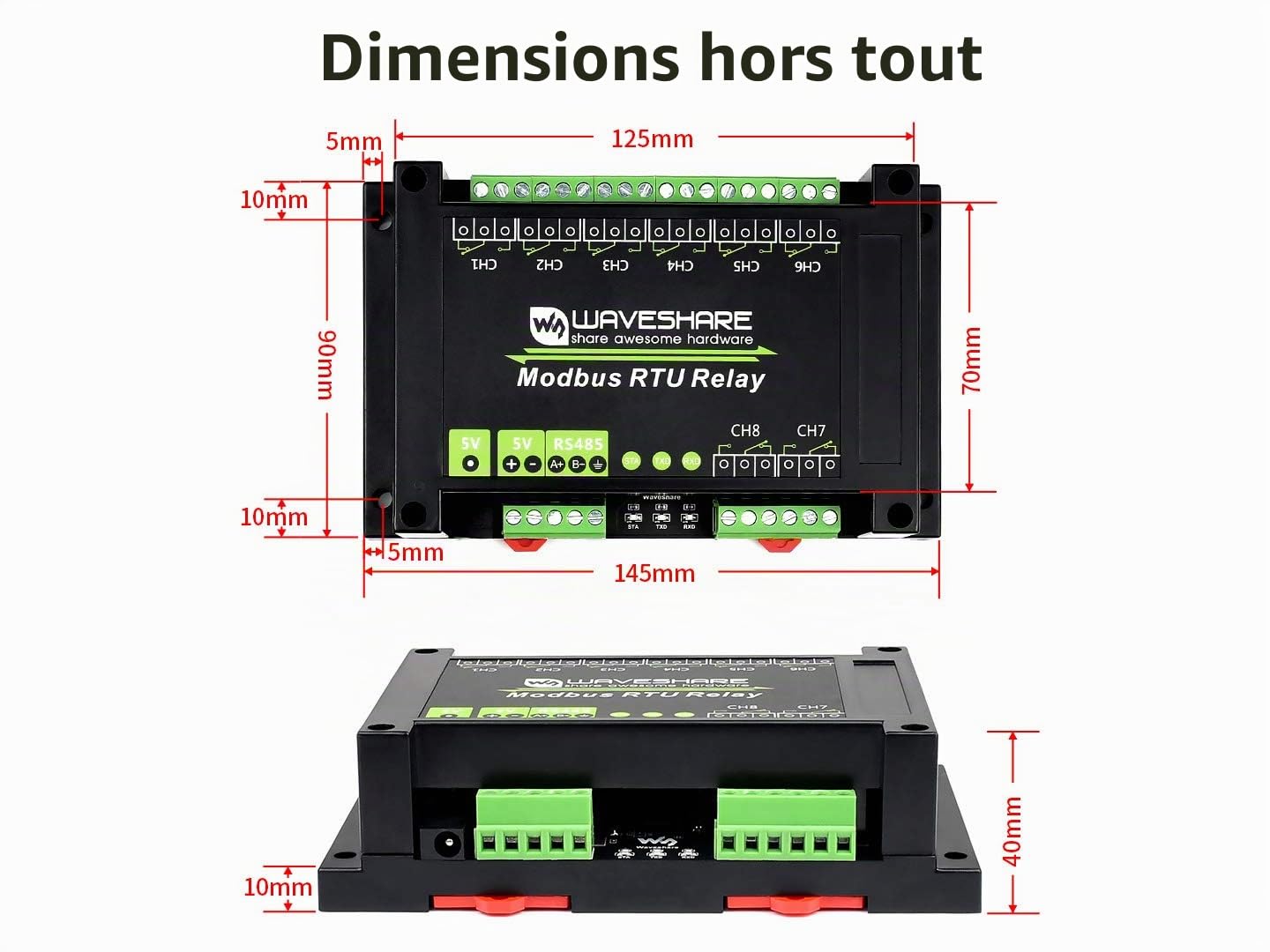 Waveshare Industrial Modbus RTU Relay Module 8-Ch Relay with RS485 Interface Multi Isolation Protection Circuits for Industrial Control Equipments