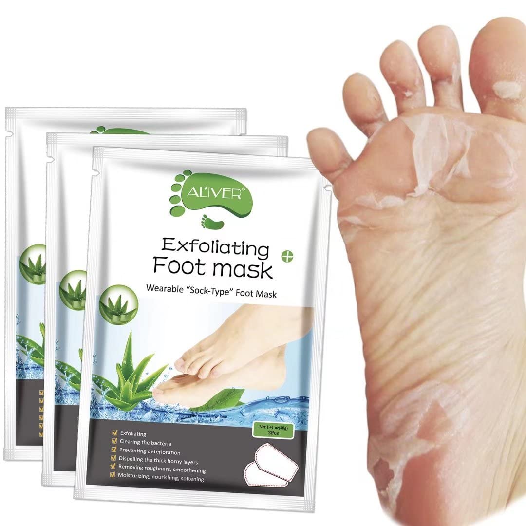 Foot Peel Mask 3 Pack - Exfoliating Foot Mask for Dry Cracked Feet,Foot Mask Peeling Away Calluses and Dead Skin Cells - Make Feet Baby Soft & Get a Smooth Skin (Aloe)