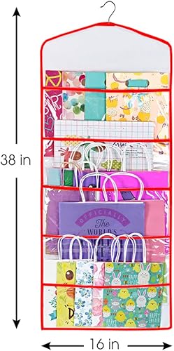 Miniatura 3 de Primode Bolsa de regalo y almacenamiento de papel de seda, organizador colgante con múltiples bolsillos delanteros y traseros de doble cara,