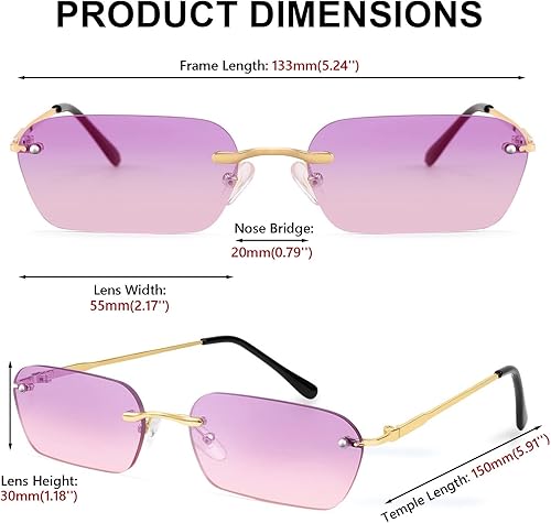 Miniatura 5 de FEISEDY Gafas de sol sin montura Y2K de estilo retro, pequeñas, estrechas, transparentes, vintage, rectangulares, para mujeres y hombres, B2643