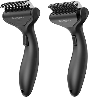 Self Cleaning Grooming Rake Brush for Shedding Gently Removes Loose Undercoat Mats Tangled Deshedding Grooming Tool for Dogs Cats Extra Wide (Black)