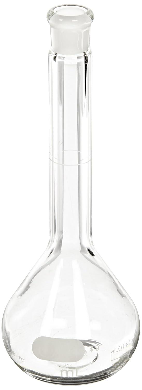 Pyrex Borosilicate Glass Class A Flat Bottom Volumetric Flask with Polyethylene Snap-Cap, 25ml Capacity (Case of 12)