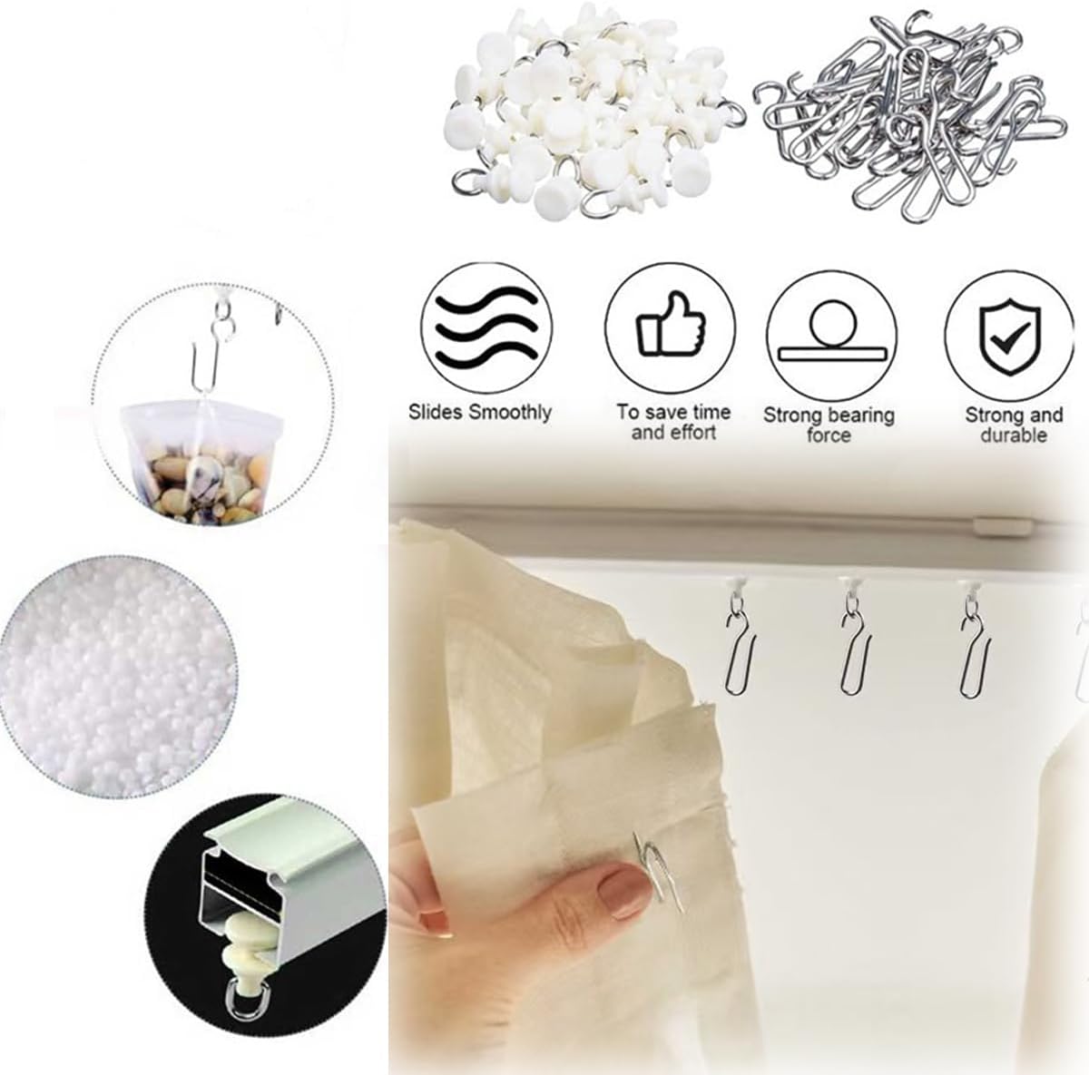 100Pcs Shower Curtain Set of Hooks and Gliders for Ceiling Drape Track image 5