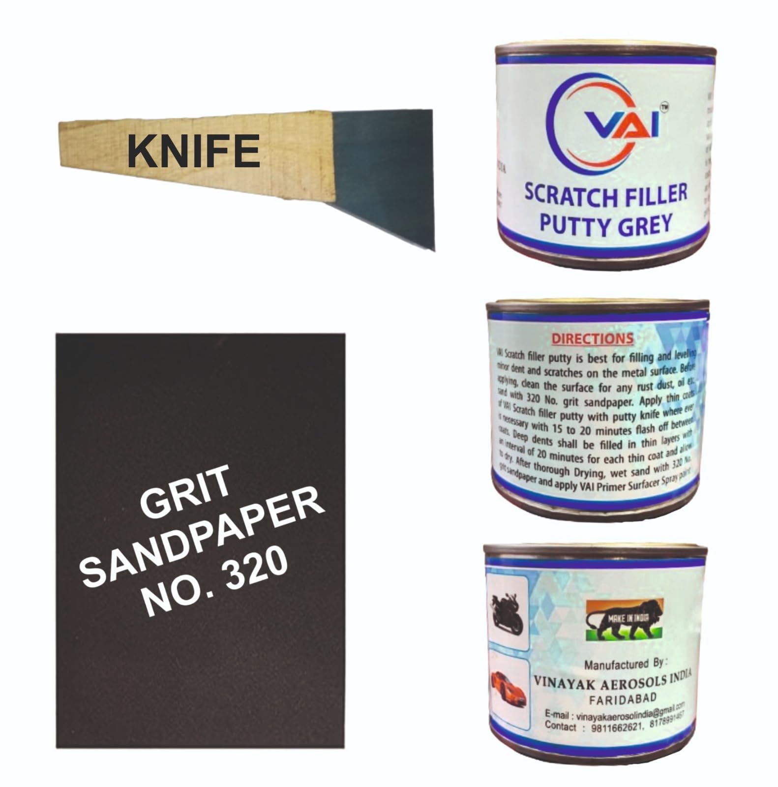 VAI Scratch Filler Putty Grey 200 GMS for Car, Bike with 1 Putty Knife and 320 Grit Sandpaperto Fill Scratches and Dent/Putty for Car, Scratch Putty