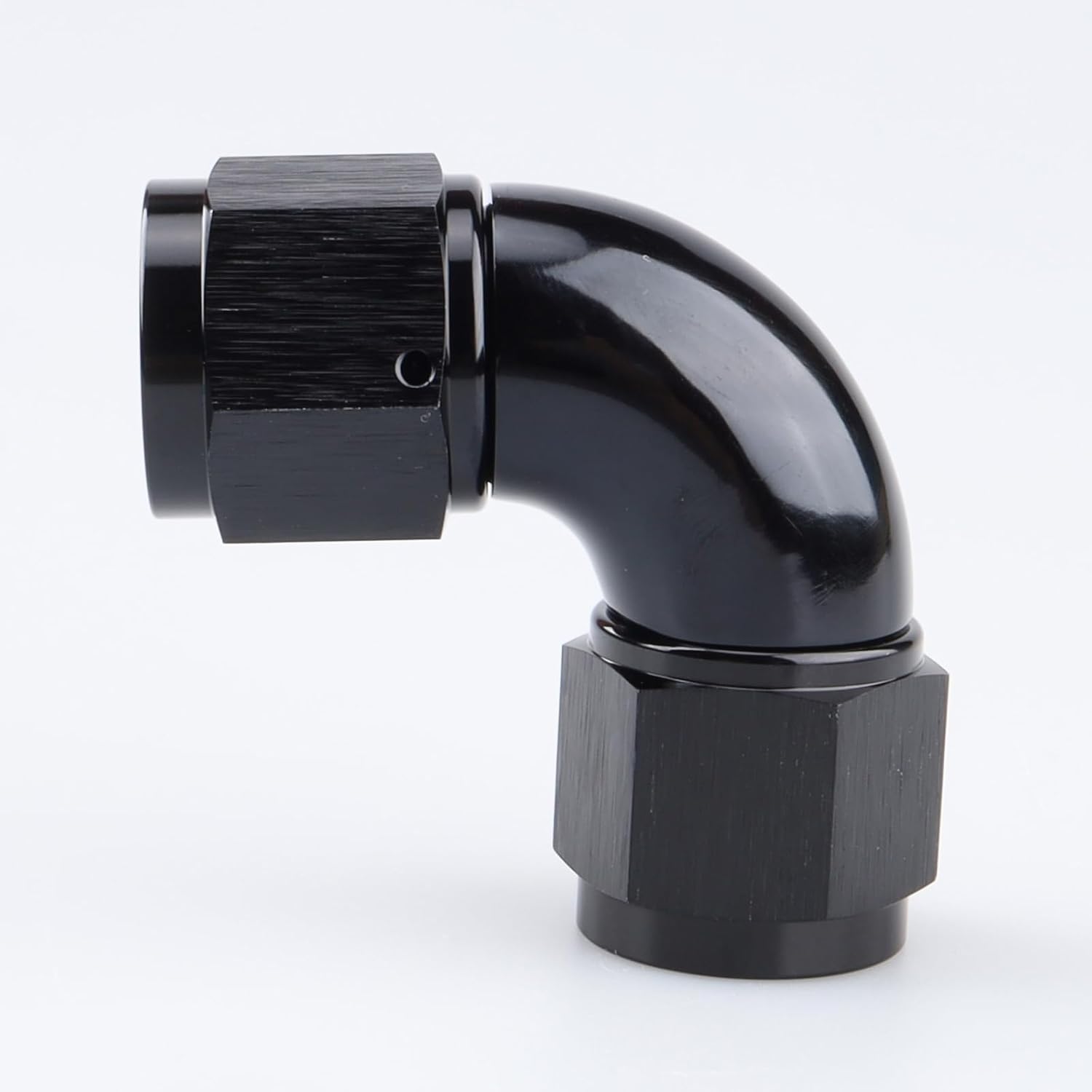 AC PERFORMANCE -16 AN Female to -16 AN Female 90 Degree Swivel One Piece Full Flow Coupler Fitting, Black Aluminum