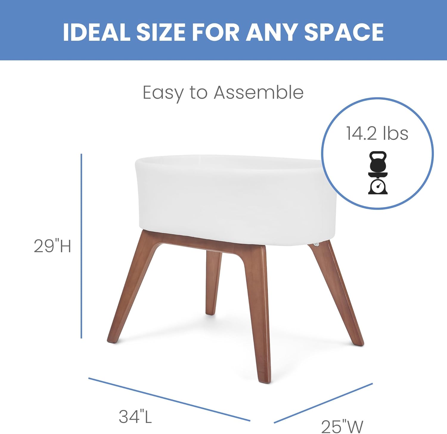 Delta Children Aero Bassinet - Portable Baby Crib with Solid Wood Legs, Organic GOTS Certified Performance Fabric Exterior, Breathable Interior, Includes Mattress Pad & Fitted Sheet, White