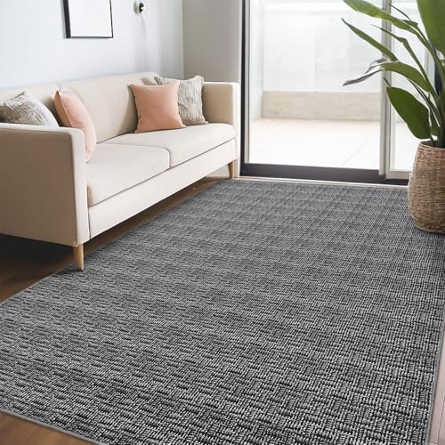Image of LUXLOOM 8x10 Area Rug Modern Solid Washable Rug Contemporary Braided Print Living Room Rug Soft Non Slip Farmhouse Rug Indoor Low Pile Non-Shedding Woven Textured Throw Rugs for Bedroom Office Black