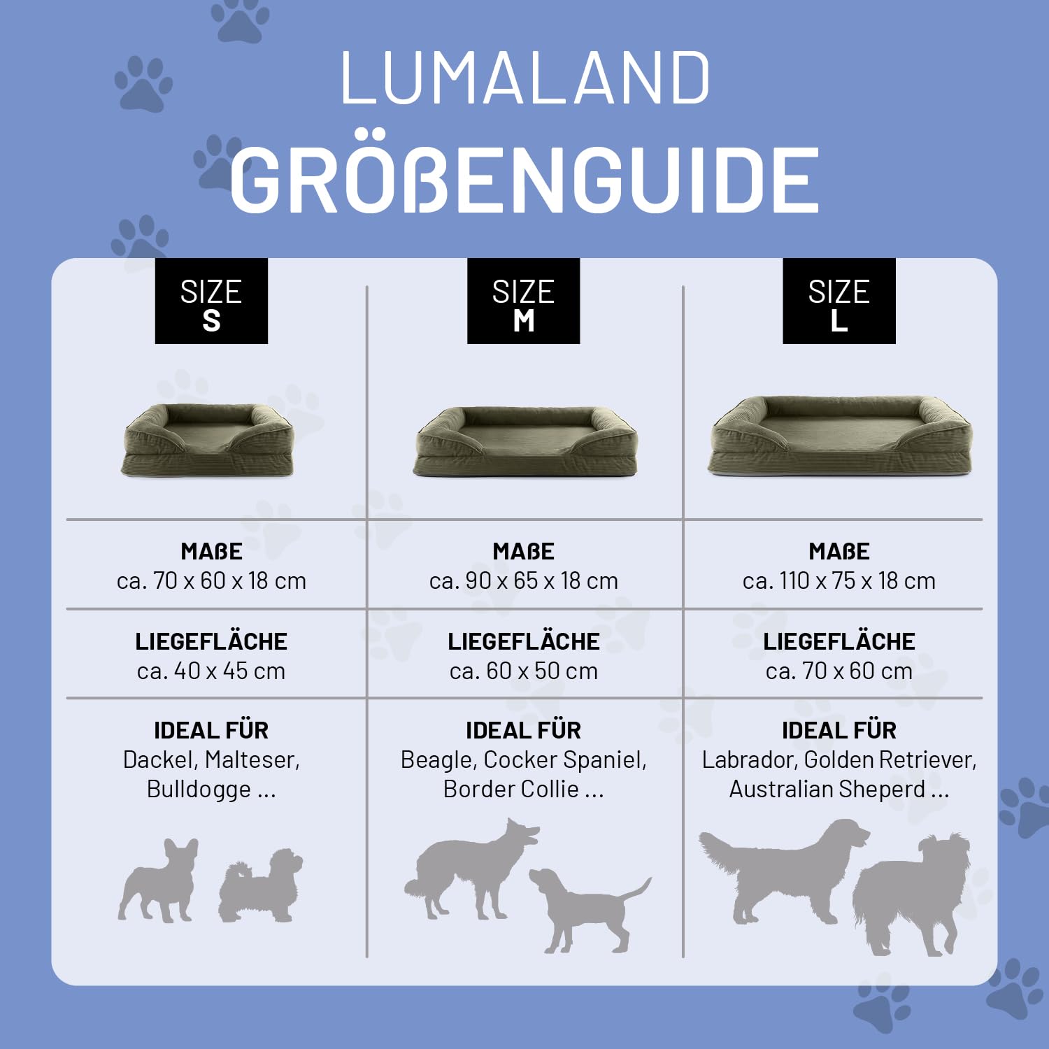 Lumaland orthopädisches Hundebett aus Cord | ergonomisches Hundesofa 90x65 cm - für mittelgroße Hunde | Boden rutschfest | Füllung und Bezug waschbar | Hundekörbchen mit Memory Schaumstoff